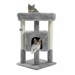 Small Cat Tree for Indoor Cats Polyester Plush Cat Tower with Beige Condos, Spacious Perch, Scratching Sisal Posts by Foobrues