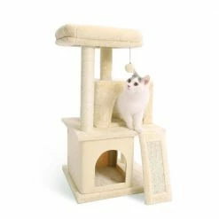 33.90 in. H Pet Cat Scratching Posts and Trees Kitten Furniture with Dangling Toys in Beige by Foobrues -Cheap Bird & Wildlife Supplies Store foobrues cat trees scratch posts lnn p23168199 1f 1000
