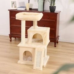 33.90 in. H Pet Cat Scratching Posts and Trees Kitten Furniture with Dangling Toys in Beige by Foobrues -Cheap Bird & Wildlife Supplies Store foobrues cat trees scratch posts lnn p23168199 4f 1000