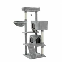 56.30 in. H Pet Cat Scratching Posts and Trees with Super Large Perch Double Condo Hammock in Gray by Foobrues