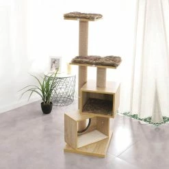 48.90 in. H Pet Cat Scratching Posts and Trees Cat Bed Activity Center with Removable Washable Mats in Camel by Foobrues -Cheap Bird & Wildlife Supplies Store foobrues cat trees scratch posts lnn p23168328 4f 1000