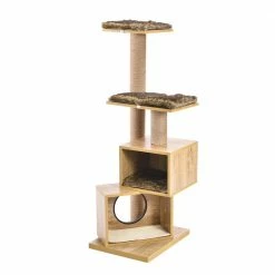 48.90 in. H Pet Cat Scratching Posts and Trees Cat Bed Activity Center with Removable Washable Mats in Camel by Foobrues