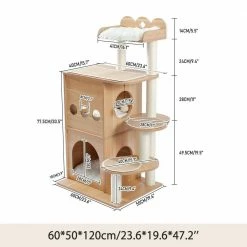 47.20 in. H Multi-Level MDF Pet Cats Scratching Posts and Trees with 2 Cozy Condos, Perch and Dangling Balls in Beige by Foobrues -Cheap Bird & Wildlife Supplies Store foobrues cat trees scratch posts lnn p23168427 1f 1000