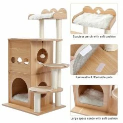 47.20 in. H Multi-Level MDF Pet Cats Scratching Posts and Trees with 2 Cozy Condos, Perch and Dangling Balls in Beige by Foobrues -Cheap Bird & Wildlife Supplies Store foobrues cat trees scratch posts lnn p23168427 76 1000