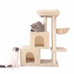 Soft Comfortable Cats Tree Cat Tower with Sisal Scratching Post Double Condo Kittens Toys Activity Centre Beige by Foobrues -Cheap Bird & Wildlife Supplies Store foobrues cat trees scratch posts lsy p23169080 44 1000