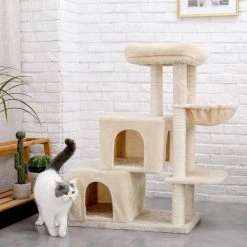 Soft Comfortable Cats Tree Cat Tower with Sisal Scratching Post Double Condo Kittens Toys Activity Centre Beige by Foobrues -Cheap Bird & Wildlife Supplies Store foobrues cat trees scratch posts lsy p23169080 4f 1000
