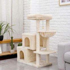 Soft Comfortable Cats Tree Cat Tower with Sisal Scratching Post Double Condo Kittens Toys Activity Centre Beige by Foobrues -Cheap Bird & Wildlife Supplies Store foobrues cat trees scratch posts lsy p23169080 66 1000