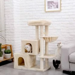 Soft Comfortable Cats Tree Cat Tower with Sisal Scratching Post Double Condo Kittens Toys Activity Centre Beige by Foobrues -Cheap Bird & Wildlife Supplies Store foobrues cat trees scratch posts lsy p23169080 c3 1000