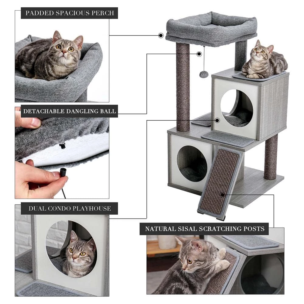 Gray Pet Cat Scratching Posts and Trees Cat Houses by Foobrues 2 Gray Pet Cat Scratching Posts and Trees Cat Houses by Foobrues - Image 2