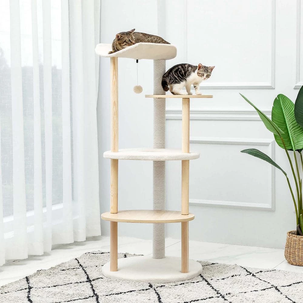 Wooden Multi-level Cat Tower Curious Hole with Scratching Posts by Foobrues 4 Wooden Multi-level Cat Tower Curious Hole with Scratching Posts by Foobrues - Image 4