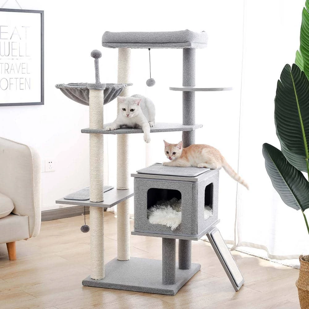 50.8 in. H Pet Cat Scratching Posts and Trees Cat House in Gray by Foobrues 3 50.8 in. H Pet Cat Scratching Posts and Trees Cat House in Gray by Foobrues - Image 3