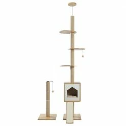 3-in-1 Floor-to-ceiling Cat Tree Wood Stable Furniture by Foobrues