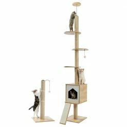 3-in-1 Floor-to-ceiling Cat Tree Wood Stable Furniture by Foobrues -Cheap Bird & Wildlife Supplies Store foobrues cat trees scratch posts psl 23170659 c3 1000
