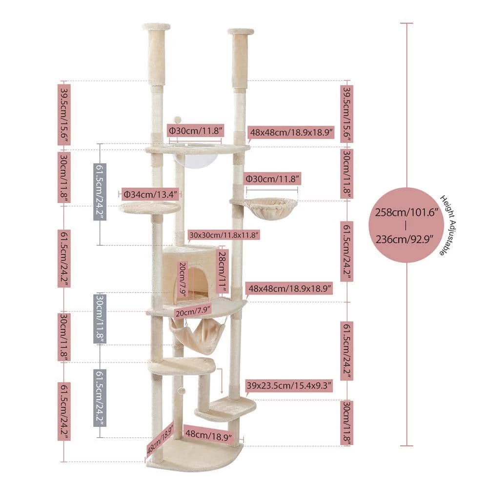 Pet Cat Tree Floor to Ceiling Cat Tower Large Hammock Levels by Foobrues 5 Pet Cat Tree Floor to Ceiling Cat Tower Large Hammock Levels by Foobrues - Image 5