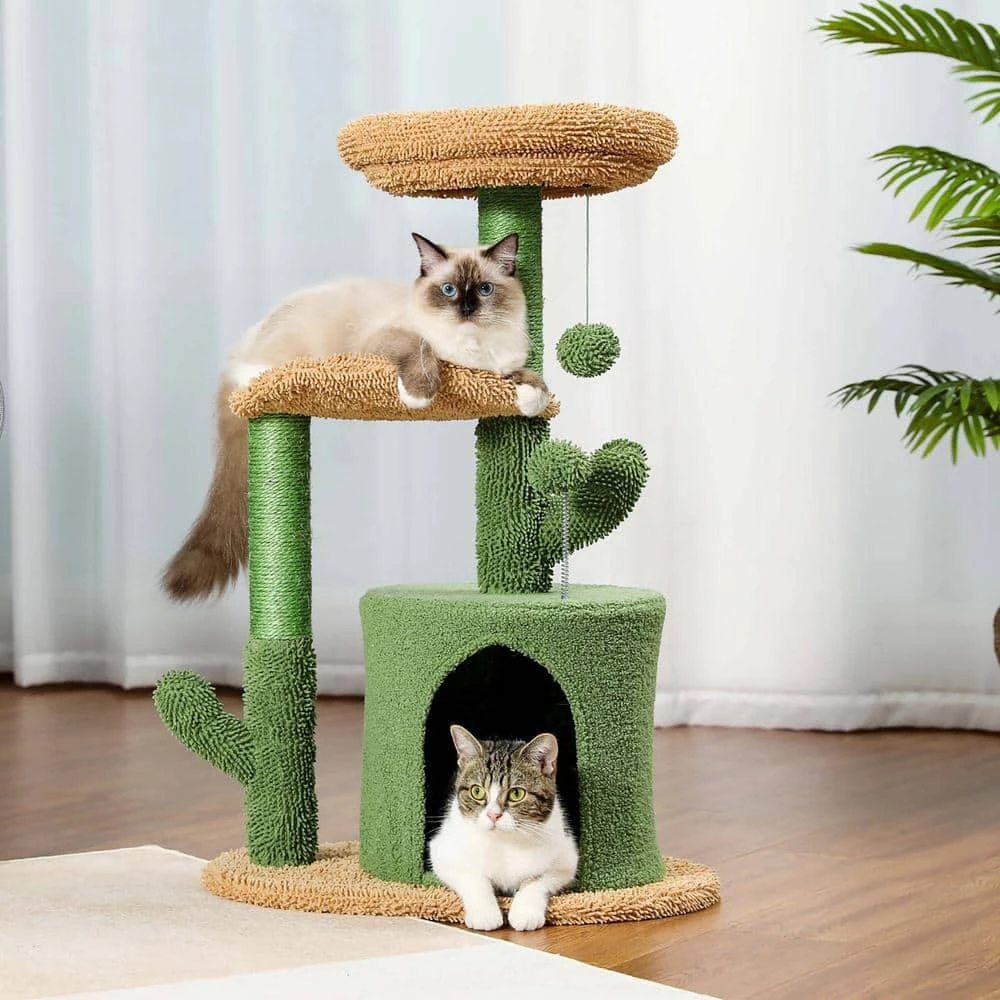 32.9 in. H Cactus Cat Tower with Sisal Covered Scratching Post, Cozy Condo, Plush Perches and Fluffy Balls by Foobrues 4 32.9 in. H Cactus Cat Tower with Sisal Covered Scratching Post, Cozy Condo, Plush Perches and Fluffy Balls by Foobrues - Image 4