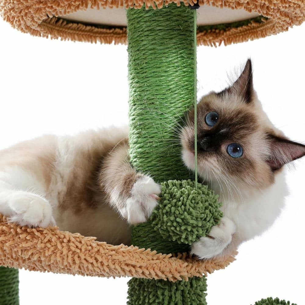 32.9 in. H Cactus Cat Tower with Sisal Covered Scratching Post, Cozy Condo, Plush Perches and Fluffy Balls by Foobrues 5 32.9 in. H Cactus Cat Tower with Sisal Covered Scratching Post, Cozy Condo, Plush Perches and Fluffy Balls by Foobrues - Image 5