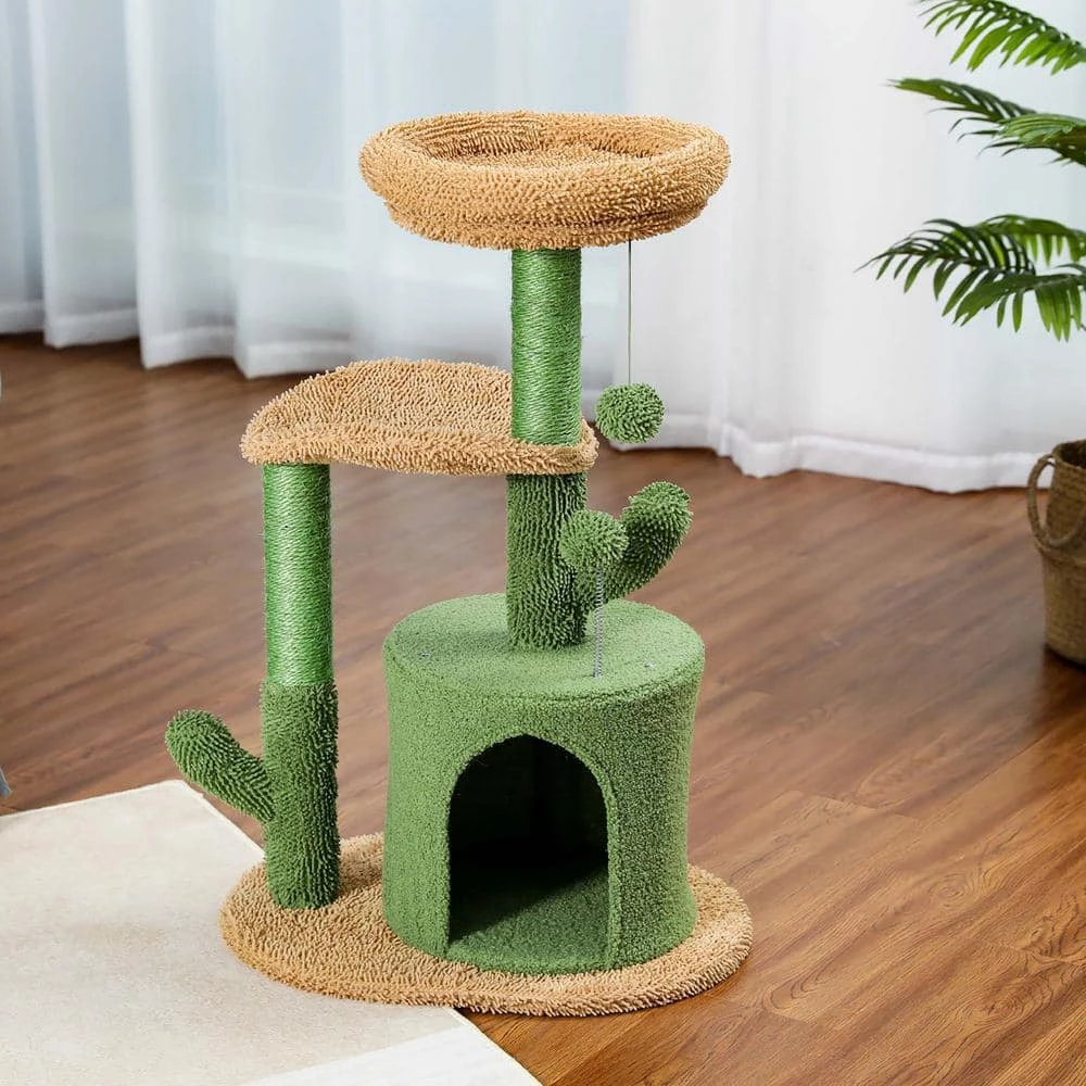 32.9 in. H Cactus Cat Tower with Sisal Covered Scratching Post, Cozy Condo, Plush Perches and Fluffy Balls by Foobrues 3 32.9 in. H Cactus Cat Tower with Sisal Covered Scratching Post, Cozy Condo, Plush Perches and Fluffy Balls by Foobrues - Image 3