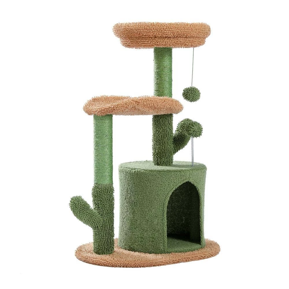 32.9 in. H Cactus Cat Tower with Sisal Covered Scratching Post, Cozy Condo, Plush Perches and Fluffy Balls by Foobrues 1 32.9 in. H Cactus Cat Tower with Sisal Covered Scratching Post, Cozy Condo, Plush Perches and Fluffy Balls by Foobrues