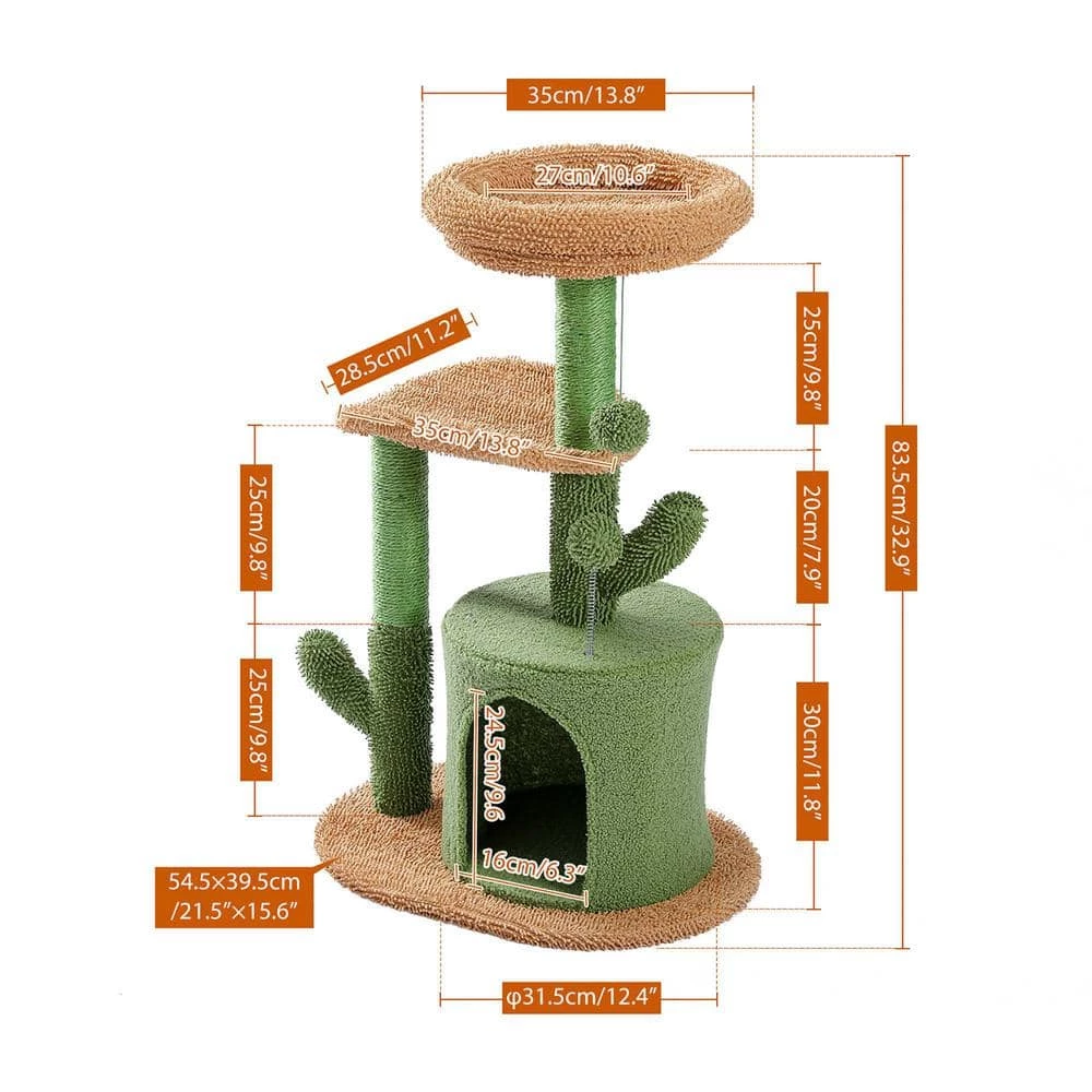 32.9 in. H Cactus Cat Tower with Sisal Covered Scratching Post, Cozy Condo, Plush Perches and Fluffy Balls by Foobrues 7 32.9 in. H Cactus Cat Tower with Sisal Covered Scratching Post, Cozy Condo, Plush Perches and Fluffy Balls by Foobrues - Image 7