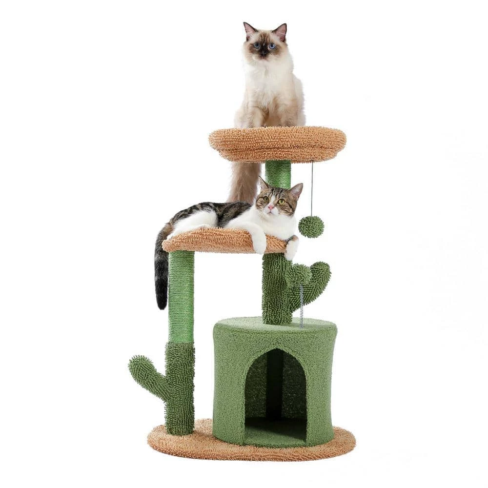32.9 in. H Cactus Cat Tower with Sisal Covered Scratching Post, Cozy Condo, Plush Perches and Fluffy Balls by Foobrues 2 32.9 in. H Cactus Cat Tower with Sisal Covered Scratching Post, Cozy Condo, Plush Perches and Fluffy Balls by Foobrues - Image 2