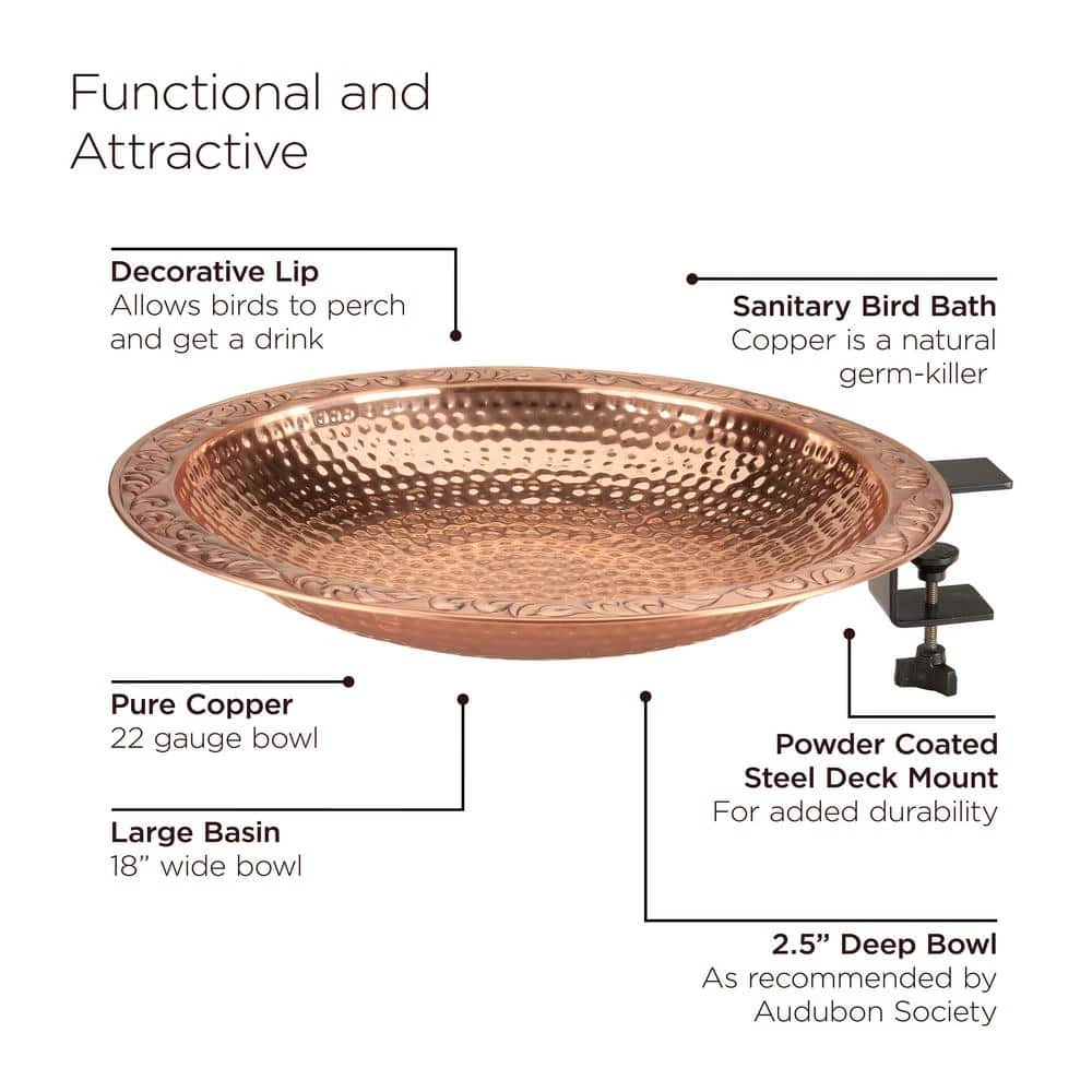 18 in. Pure Copper Deck Mount Birdbath by Good Directions 5 18 in. Pure Copper Deck Mount Birdbath by Good Directions - Image 5