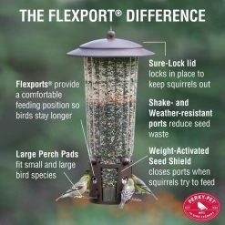 Squirrel-Be-Gone Max Squirrel Resistant Metal Wild Bird Feeder with Flexports - 4 lb. Capacity by Perky-Pet -Cheap Bird & Wildlife Supplies Store gray perky pet bird feeders 334 4f 1000