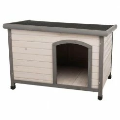 Natura Classic Dog House, Flat Hinged Roof, Adjustable Legs, Gray, Medium by TRIXIE