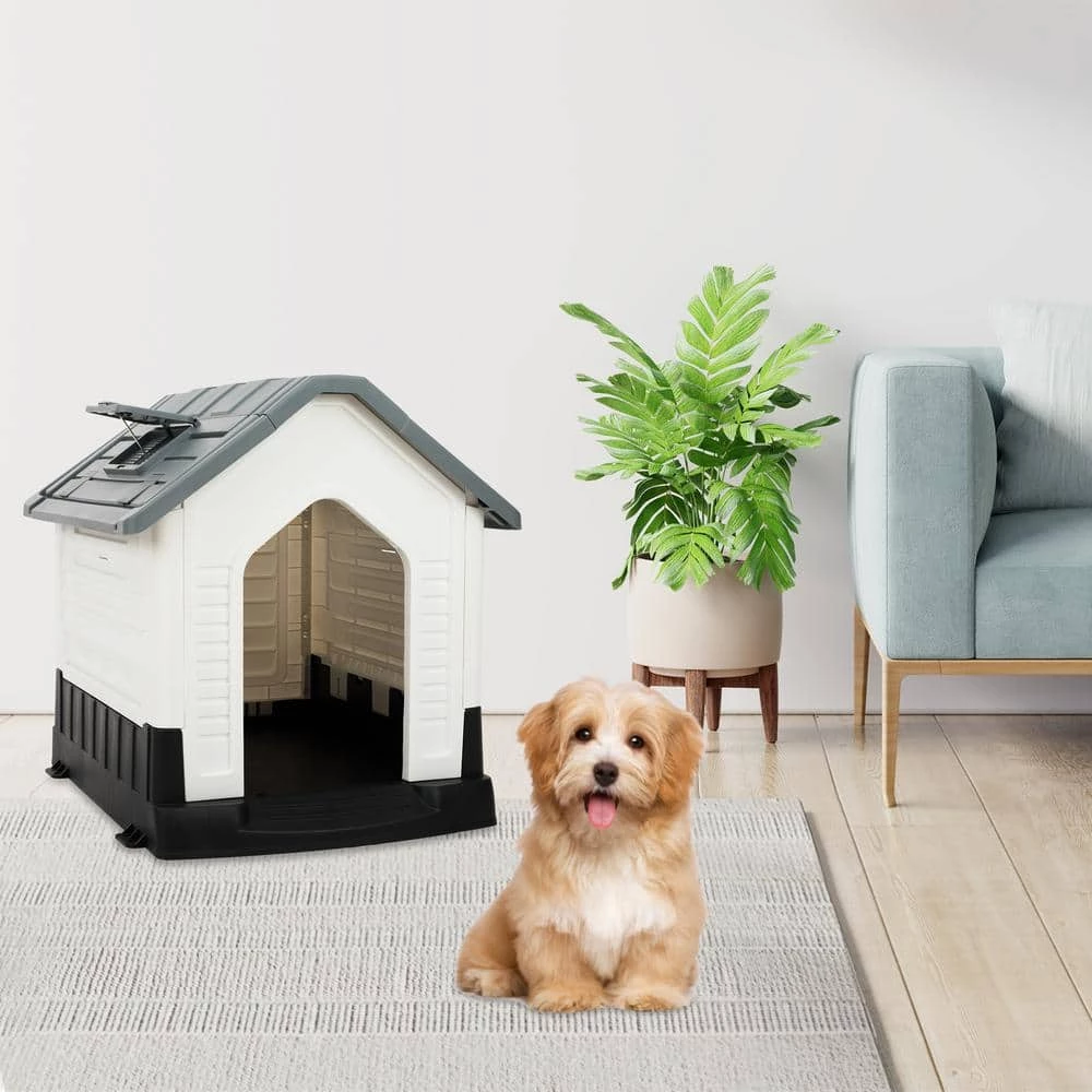 Small Plastic Dog House - Grey and White by EdenBranch 2 Small Plastic Dog House - Grey and White by EdenBranch - Image 2