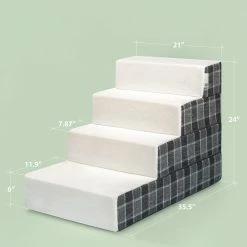 24 in. X-Large Foam Grey Plaid 4 of Steps Pet Stairs by Zinus -Cheap Bird & Wildlife Supplies Store grey zinus dog beds pillows ps i3624gp c3 1000