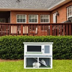 Outdoor Wooden 2-Story Rabbit Hutch by Hanover -Cheap Bird & Wildlife Supplies Store hanover accessories hanrh0103 gry 1d 1000