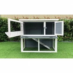 Outdoor Wooden 2-Story Rabbit Hutch by Hanover -Cheap Bird & Wildlife Supplies Store hanover accessories hanrh0103 gry 66 1000
