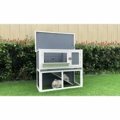 Outdoor Wooden 2-Story Rabbit Hutch by Hanover -Cheap Bird & Wildlife Supplies Store hanover accessories hanrh0103 gry fa 1000