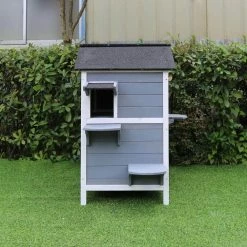 Outdoor Cat House with 2-Levels, Waterproof Roof, Escape Doors and Ledge Seating by Hanover -Cheap Bird & Wildlife Supplies Store hanover cat houses hanch0101 wg 77 1000