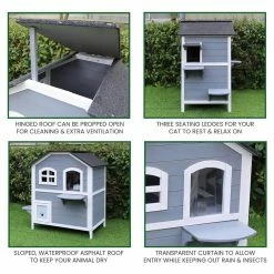 Outdoor Cat House with 2-Levels, Waterproof Roof, Escape Doors and Ledge Seating by Hanover -Cheap Bird & Wildlife Supplies Store hanover cat houses hanch0101 wg a0 1000