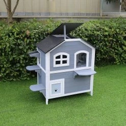 Outdoor Cat House with 2-Levels, Waterproof Roof, Escape Doors and Ledge Seating by Hanover -Cheap Bird & Wildlife Supplies Store hanover cat houses hanch0101 wg c3 1000