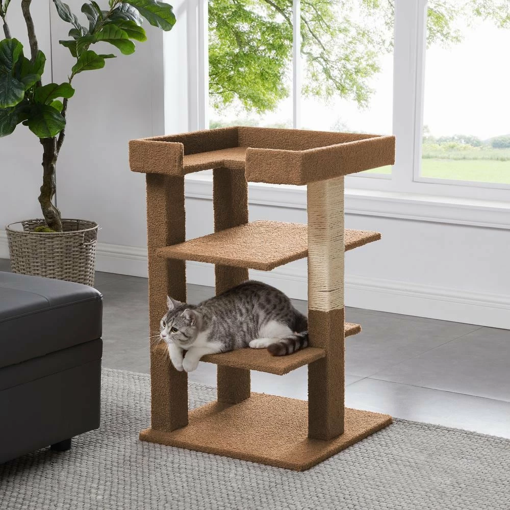 Beige 3-Level Cat Tree Tower, Multi-Level Kitten Tower Play House Activity Center, Kitty Pet House Furniture for Cats by HOMESTOCK 2 Beige 3-Level Cat Tree Tower, Multi-Level Kitten Tower Play House Activity Center, Kitty Pet House Furniture for Cats by HOMESTOCK - Image 2