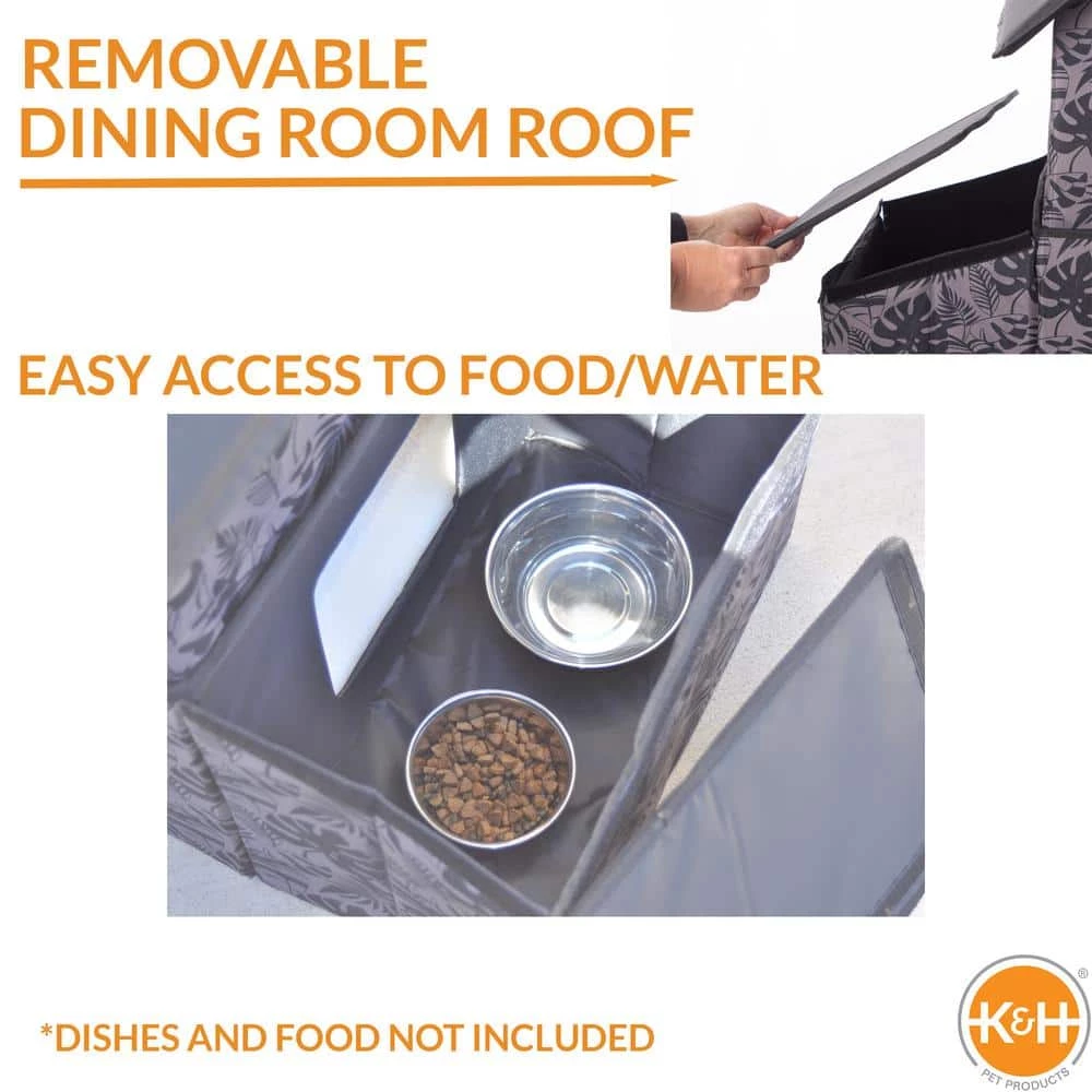 Outdoor 2-Story Kitty House with Dining Room Gray Leaf Print Medium by K and H Pet Products 5 Outdoor 2-Story Kitty House with Dining Room Gray Leaf Print Medium by K and H Pet Products - Image 5