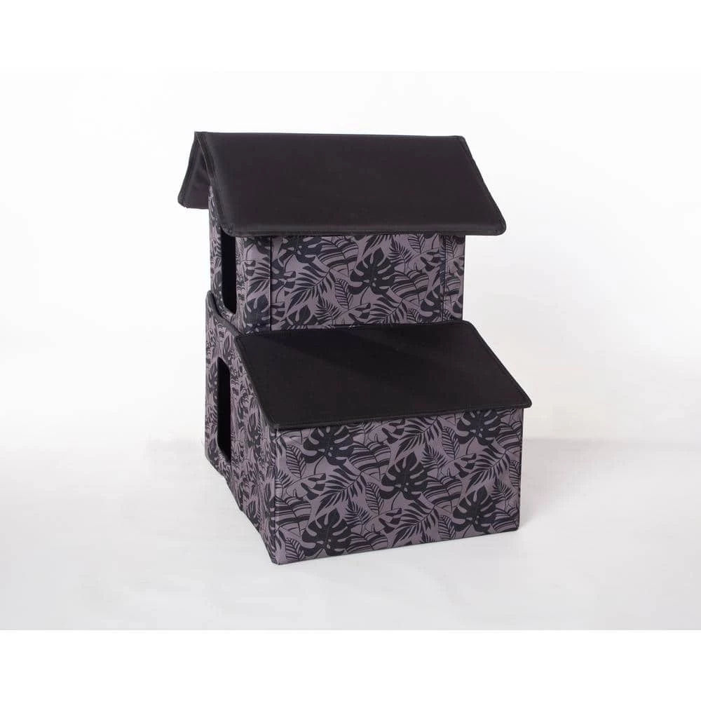 Outdoor 2-Story Kitty House with Dining Room Gray Leaf Print Medium by K and H Pet Products 3 Outdoor 2-Story Kitty House with Dining Room Gray Leaf Print Medium by K and H Pet Products - Image 3