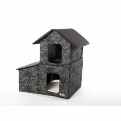 Outdoor 2-Story Kitty House with Dining Room Green Leaf Print Medium by K and H Pet Products -Cheap Bird & Wildlife Supplies Store k and h pet products cat houses 100544931 c3 1000