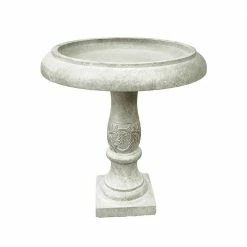 22.8 in. Dia Weathered Concrete Lightweight Traditional Flower Pattern Birdbath by KANTE