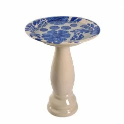 Brandy Blue and Cream Glazed Ceramic Pedestal Birdbath by Kenroy Home