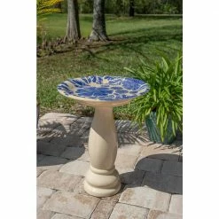 Brandy Blue and Cream Glazed Ceramic Pedestal Birdbath by Kenroy Home -Cheap Bird & Wildlife Supplies Store kenroy home bird bath fountains 51085blu c3 1000