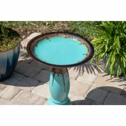 Brandy Teal and Brown Glazed Ceramic Pedestal Birdbath by Kenroy Home -Cheap Bird & Wildlife Supplies Store kenroy home bird bath fountains 51085tg 4f 1000