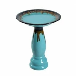 Brandy Teal and Brown Glazed Ceramic Pedestal Birdbath by Kenroy Home