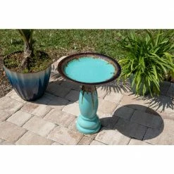 Brandy Teal and Brown Glazed Ceramic Pedestal Birdbath by Kenroy Home -Cheap Bird & Wildlife Supplies Store kenroy home bird bath fountains 51085tg 77 1000