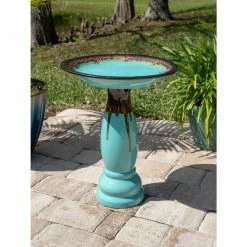Brandy Teal and Brown Glazed Ceramic Pedestal Birdbath by Kenroy Home -Cheap Bird & Wildlife Supplies Store kenroy home bird bath fountains 51085tg c3 1000