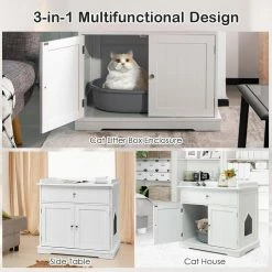 30 in. W x 29 in. H Wood Cat Litter Box Enclosure with Drawer Side Table Furniture in White by ANGELES HOME -Cheap Bird & Wildlife Supplies Store litter boxes houses 8ck 10009pvwh 44 1000