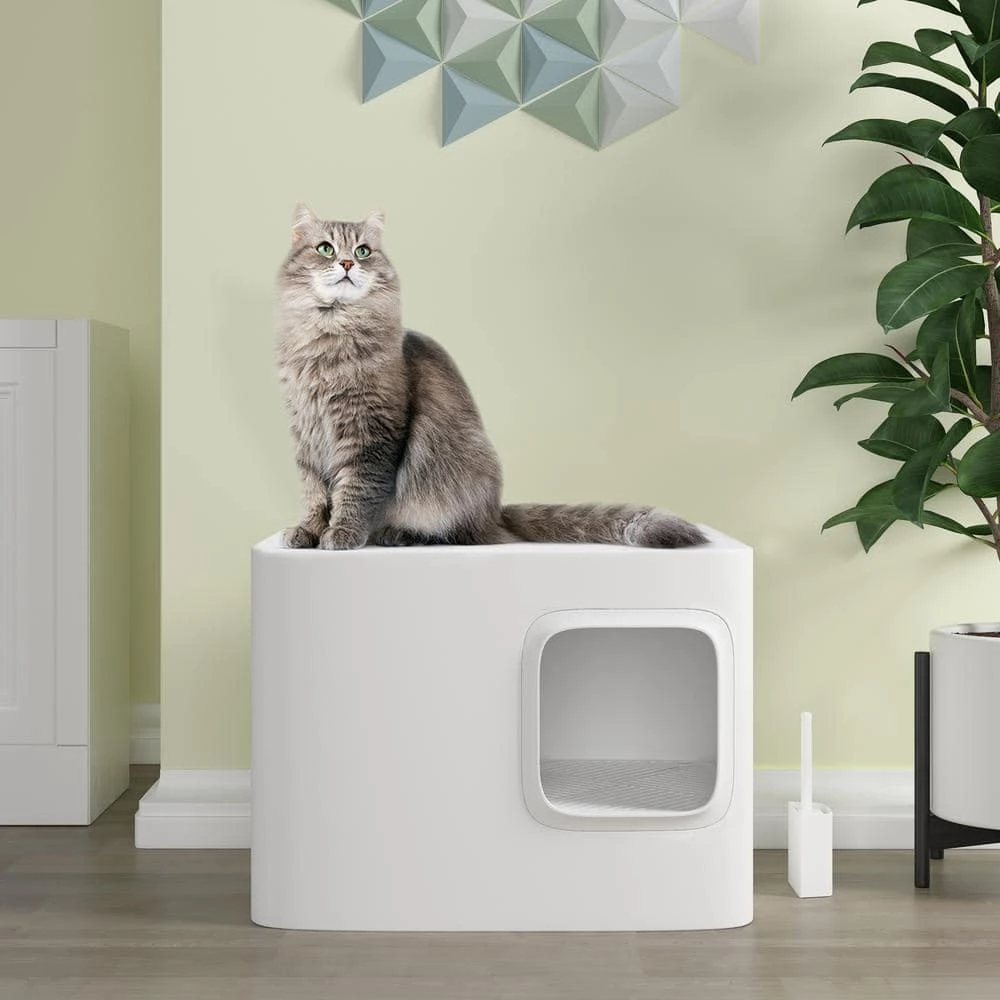 Loo 19.7 in. W x 15.3 in. H Aspen White Plastic Enclosed Cat Litter Box with Scoop by Unbranded 9 Loo 19.7 in. W x 15.3 in. H Aspen White Plastic Enclosed Cat Litter Box with Scoop by Unbranded - Image 9
