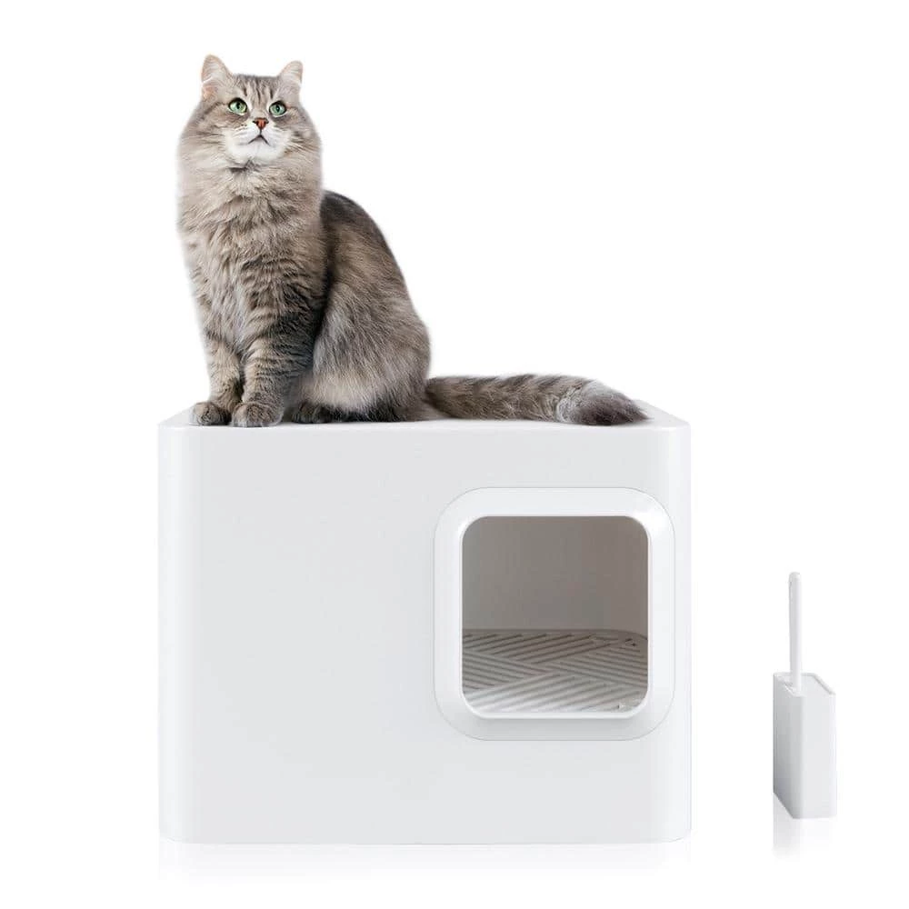 Loo 19.7 in. W x 15.3 in. H Aspen White Plastic Enclosed Cat Litter Box with Scoop by Unbranded 1 Loo 19.7 in. W x 15.3 in. H Aspen White Plastic Enclosed Cat Litter Box with Scoop by Unbranded