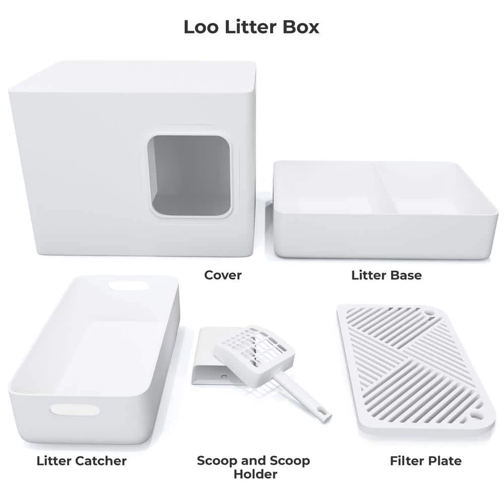 Loo 19.7 in. W x 15.3 in. H Aspen White Plastic Enclosed Cat Litter Box with Scoop by Unbranded 8 Loo 19.7 in. W x 15.3 in. H Aspen White Plastic Enclosed Cat Litter Box with Scoop by Unbranded - Image 8